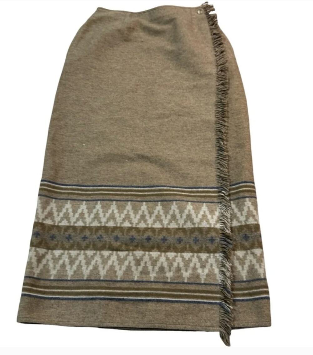 Vintage Lizsport Petite Wool Blend Southwestern Blanket Wrap Skirt Size 2